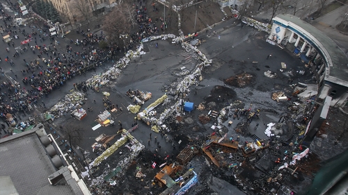 Barricades in Grushevskogo street in downtown Kiev (Pic: EPA)