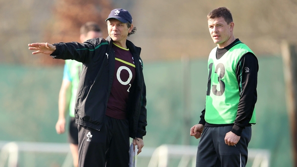 Les Kiss (L) with world-record Test cap holder Brian O'Driscoll