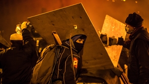 Protesters responded to a police advance with petrol bombs, fireworks and stones