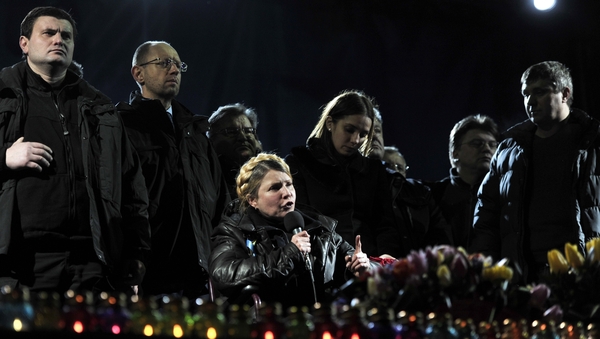 Newly freed Ukrainian opposition icon Yulia Tymoshenko delivers speech on Kiev's Independance square last night