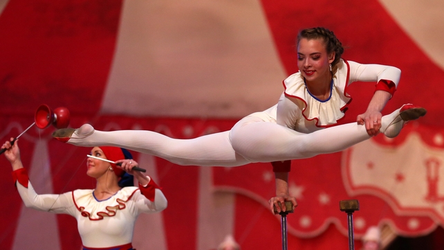 A circus acrobat in action during the closing ceremony