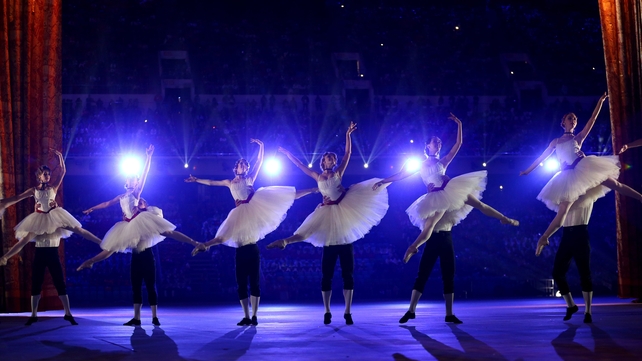 Dancers perform a celebration of Russian ballet during the ceremony