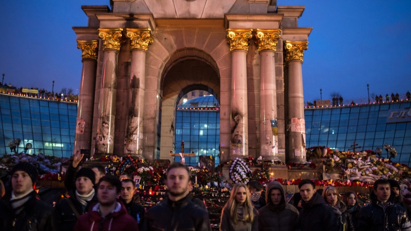 People gather for prayers and to listen to speakers in Independence Square