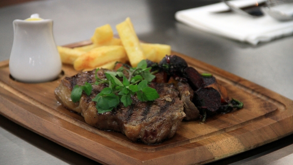 Rib Eye with Triple Cooked Chips, Baby Beetroot an