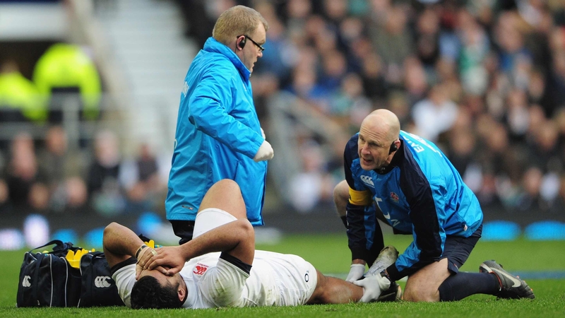 Billy Vunipola receiving treatment on the Twickenham pitch
