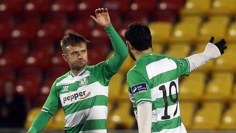 Stephen McPhail takes the plaudits after scoring from a free-kick in Shamrock Rovers' romp of Glentoran