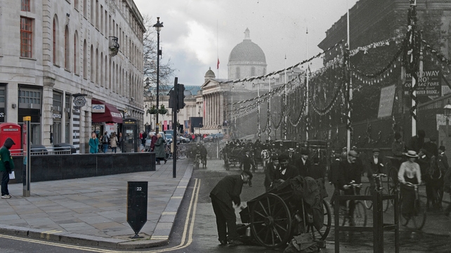 A 1902 view of Duncannon Street decorated with bunting and banners for the coronation ceremony of Edward VII (Pic: Museum of London)