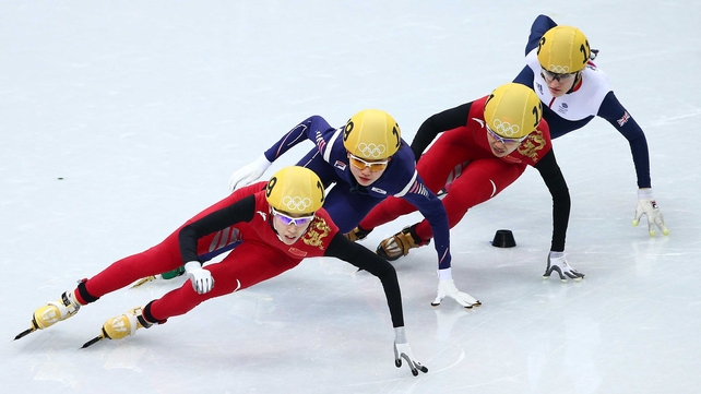 Kexin Fan of China, Suk Hee Shim of South Korea, Jianrou Li of China and Elise Christie of Great Britain compete in the Short Track Women's 1000m speed skating