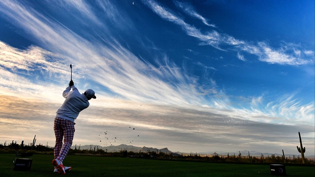 Rickie Fowler plays a shot during the final day of the World Golf Championship matchplay