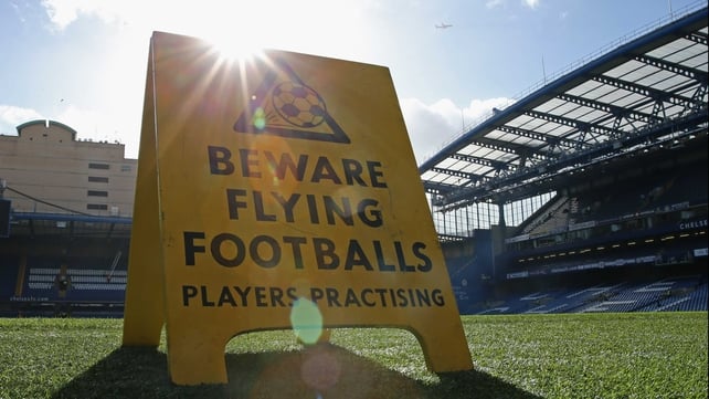 Sign on the pitch prior to the Premier League match between Chelsea and Everton at Stamford Bridge