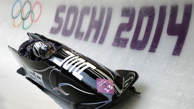 The United States Team 2 make a run during the Men's Four-Man Bobsleigh in Sochi