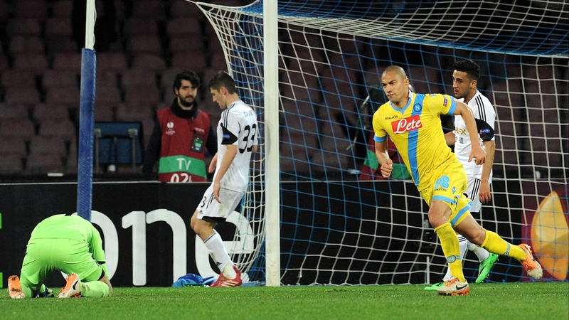 Gokhan Inler of Napoli celebrates his side's decisive final goal