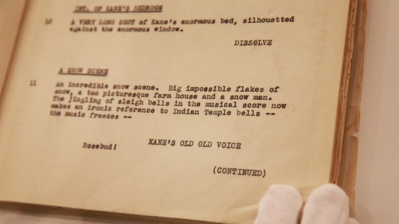Orson Welles' working draft script for Citizen Kane is displayed at Sotheby's, London