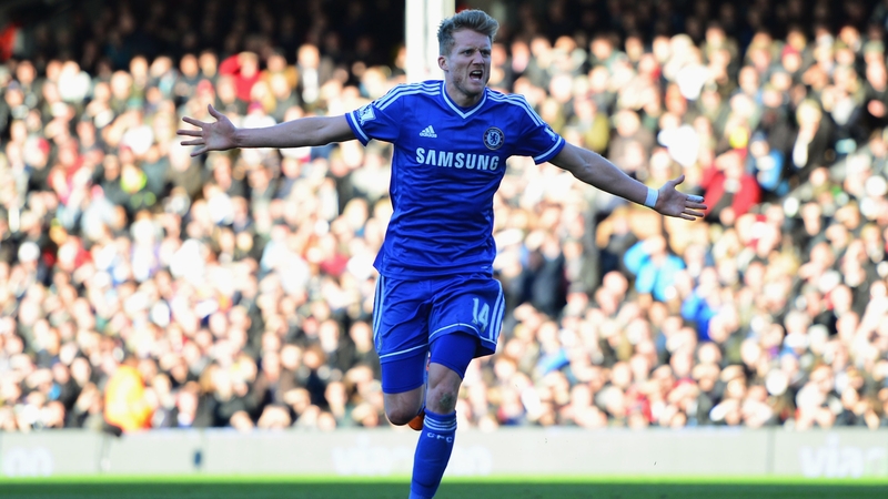 Andre Schurrle celebrates scoring Chelsea's opening goal