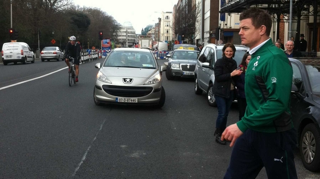 The man of the moment, Brian O'Driscoll, leaves the team hotel before the game