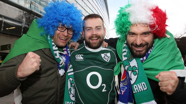 Brothers in arms - Irish and Italian fans in good spirits at Lansdowne Road