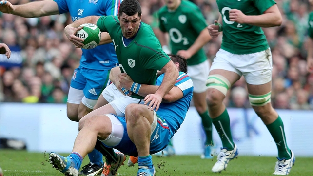 Rob Kearney is stopped in his tracks by Lorenzo Cittadini