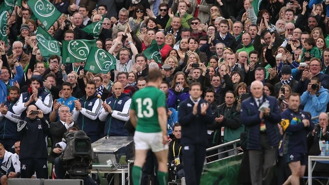 Brian O'Driscoll, who set up three tries, left to a standing ovation with just under 20 minutes to play