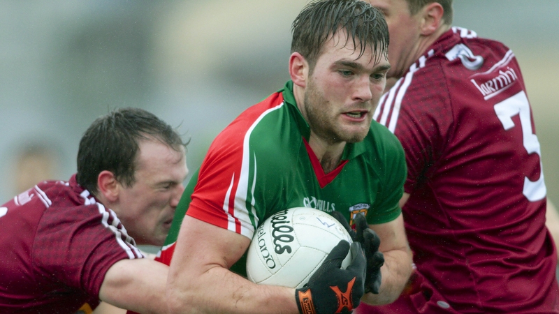 Mayo's Aidan O'Shea breaks free from his Westmeath markers