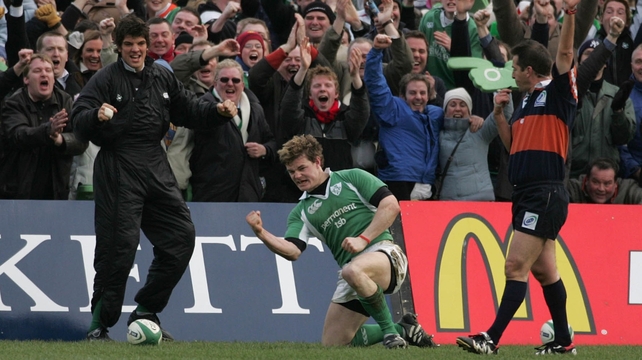 O'Driscoll celebrates a try against Wales in the 2005 Six Nations