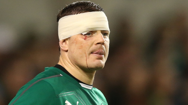 A common sight - Warrior O'Driscoll played on through the pain on many occasions, including the 2013 Test against Australia at Lansdowne Road