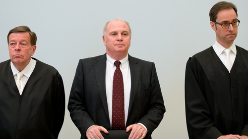 Uli Hoeness (centre) had admitted evading €27.2m in taxes on income earned in secret Swiss bank accounts