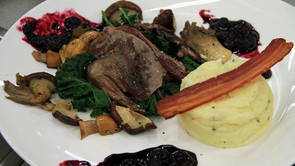 Roasted Grouse On a bed of Kale, Parmesan and baco