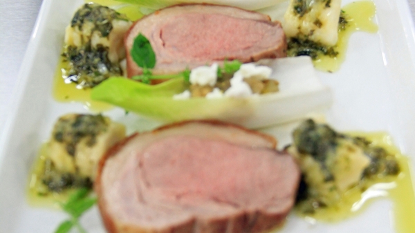 Roast loin of lamb, endive filled with aubergine c