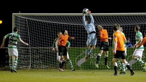 Shamrock Rovers' goalkeeper Barry Murphy claims a high ball
