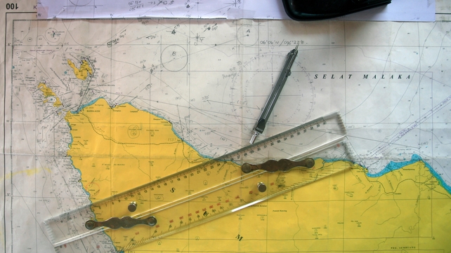 A map showing the Indian Ocean and Malacca straits on board an Indonesian search vessel (Pic: EPA)