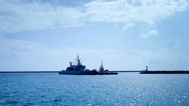 Malaysian Navy ship KD Kasturi arrives at the Kuantan Naval Base to refuel and restock after a search operation