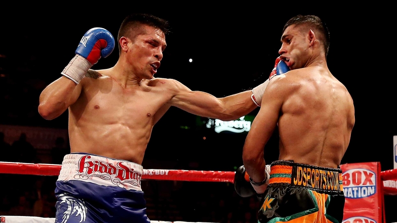 Amir Khan is caught during his victory over Julio Diaz at Motorpoint Arena in April