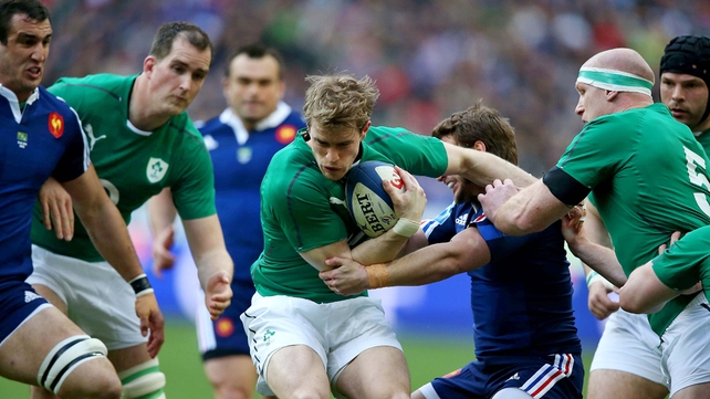 Andrew Trimble carries the ball against France