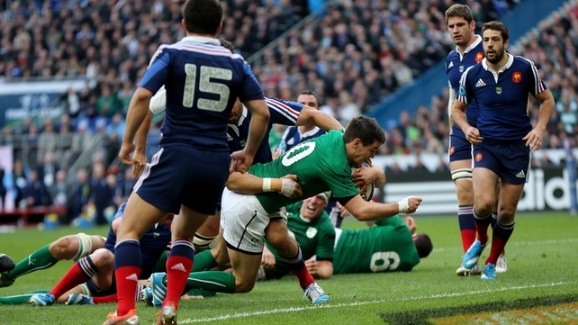 Johnny Sexton crosses for Ireland's first try