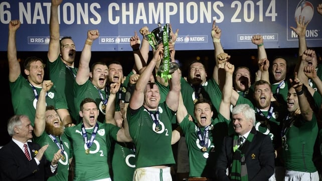 Ireland captain Paul O'Connell lifts the Six Nations trophy