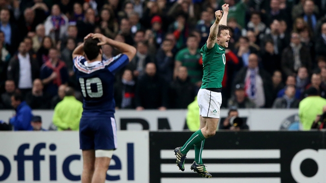 Brian O'Driscoll jumps for joy as Ireland win in Paris