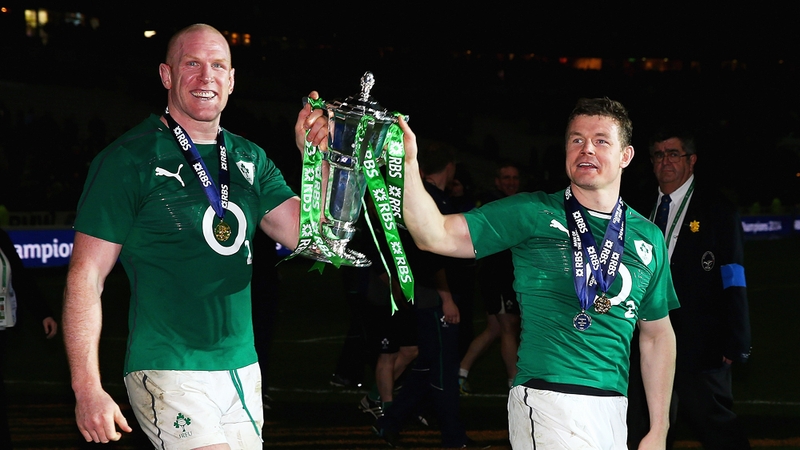 Ireland captain Paul O'Connell and Brian O'Driscoll with the Six Nations trophy