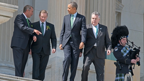 Speaker of the House John Boehner, Enda Kenny, US President Barack Obama and US Representative Peter T King depart the US Capitol after a St Patrick's Day lunch (Pic: EPA)