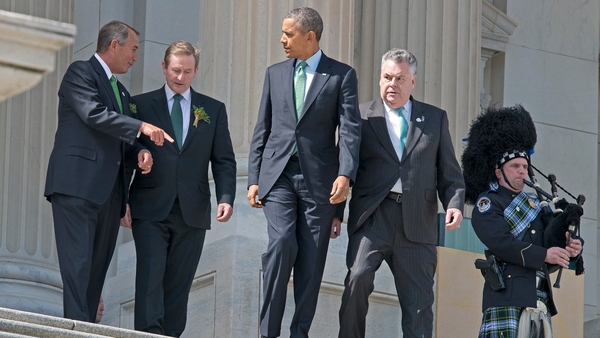 Speaker of the House John Boehner, Enda Kenny, US President Barack Obama and US Representative Peter T King depart the US Capitol after a St Patrick's Day lunch (Pic: EPA)