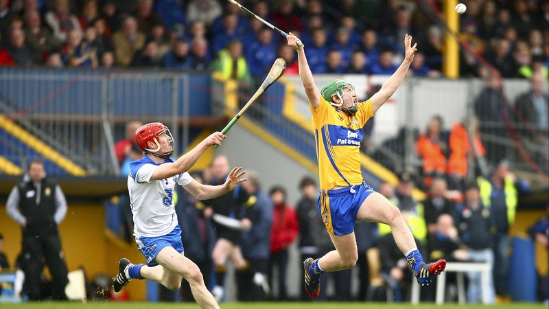 Cathal McInerney is first to the high ball, the Banner were ruthless against their Munster rivals this afternoon