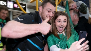 Cian Healy poses for a fan's 'selfie'