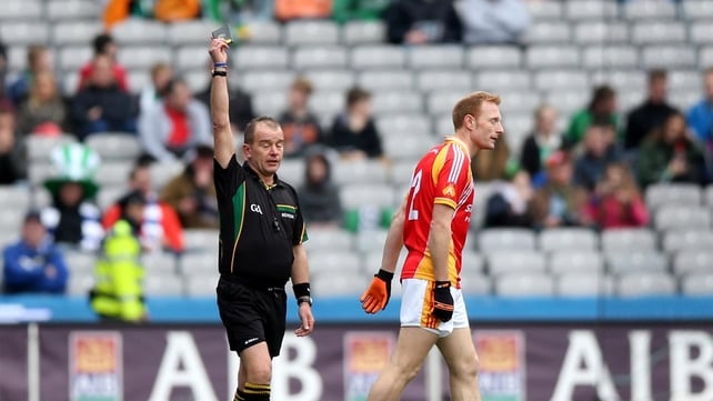 Richie Feeney was shown a black card five minutes into the game