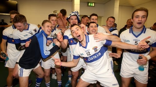 The St Vincent's team celebrate in the dressing room after the game