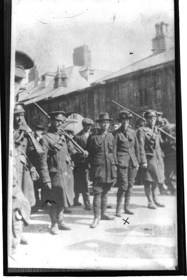 Michael Mallin (centre) and Countess Markievicz (second from right) surrender after the Easter Rising (RTÉ Stills Library)
