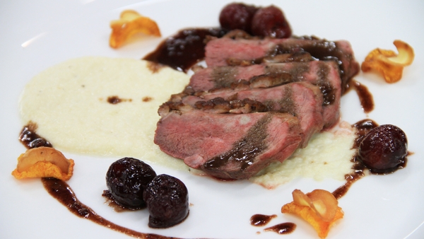 Duck Breast on Celeriac Puree with Spiced Cherry &