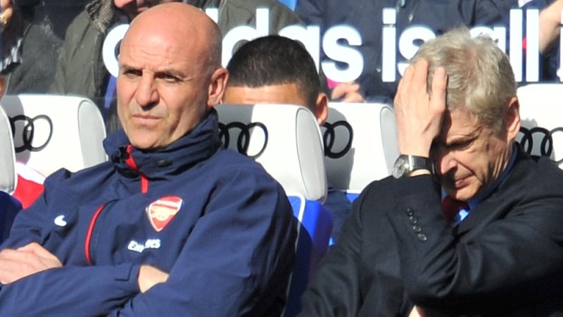 Misery written on the faces of Steve Bould and Arsene Wenger