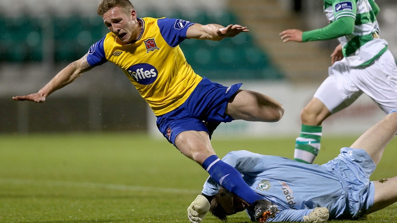 John Mountney is brought down for Dundalk's opening goal