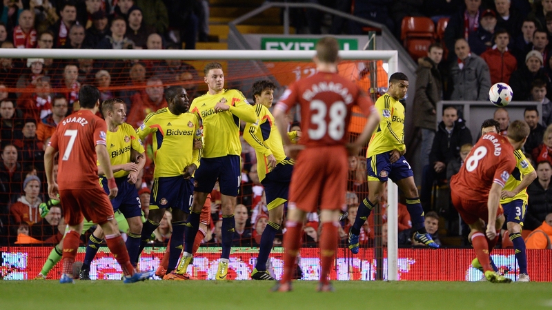 Steven Gerrard curls in Liverpool's opener