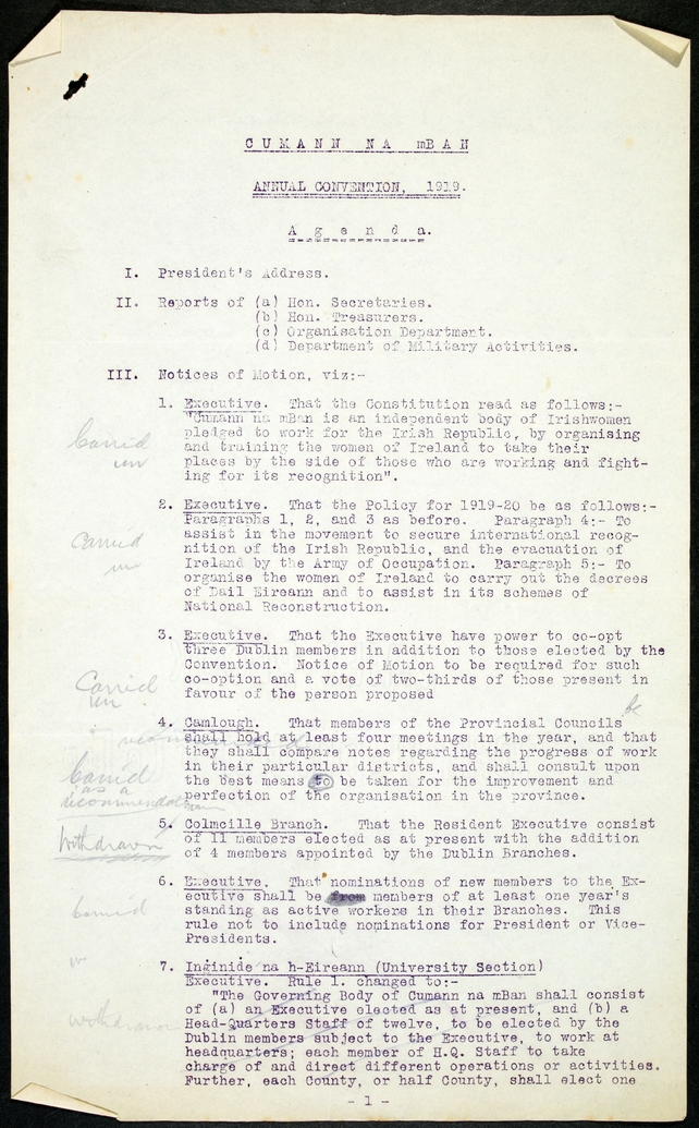 The title page from the itinerary of the 1919 Cumann na mBan annual convention (Courtesy of the National Library of Ireland)