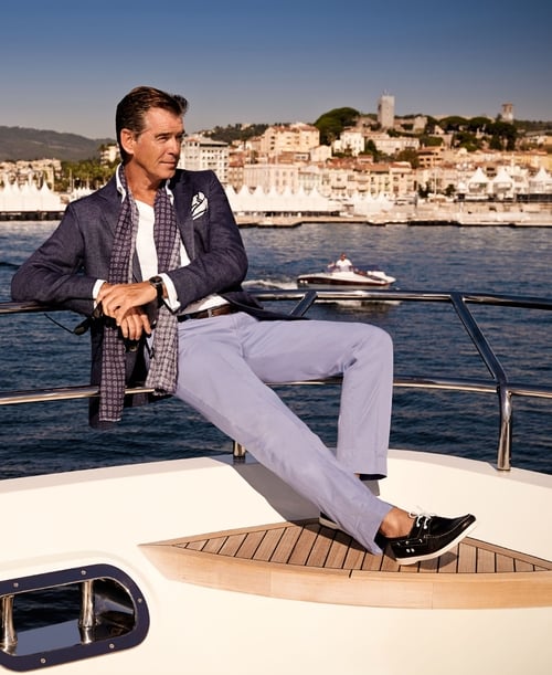 Pierce Brosnan looking sauve as he models for Hacketts' spring summer 2014 campaign
